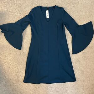 Elegant Teal Flare Sleeve Dress